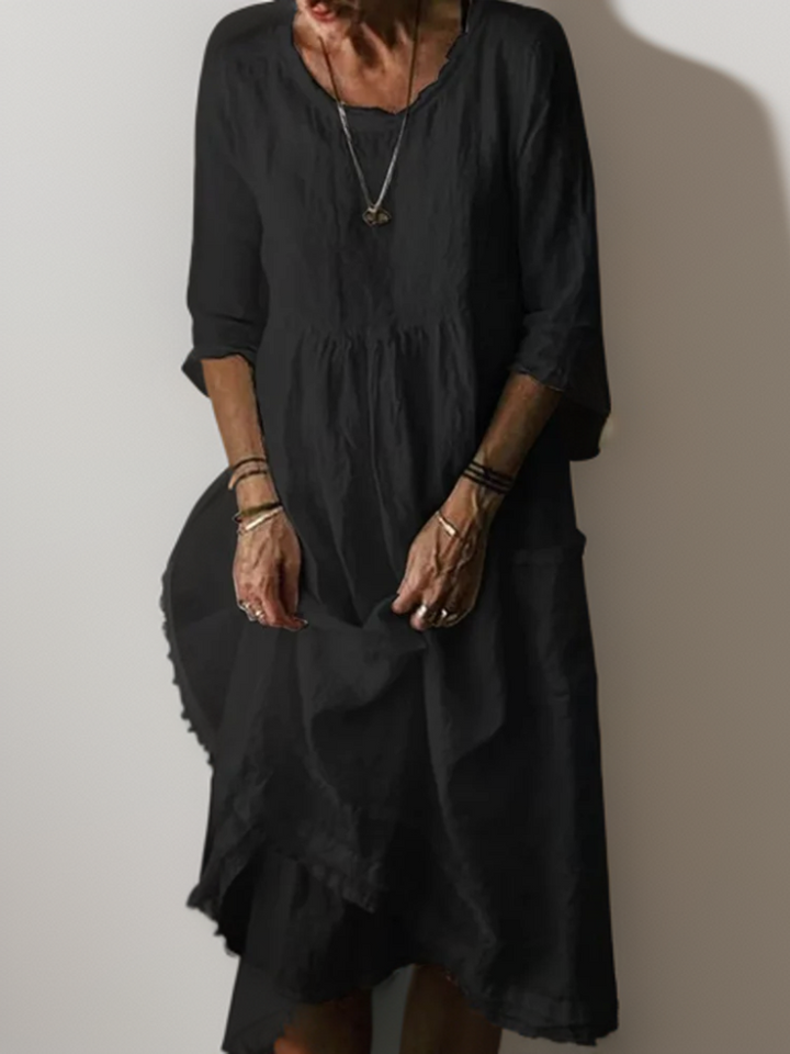 Aswyn | Women's Pleated Casual Midi Dress with 3/4 Sleeves - Sky Blue - Image 6