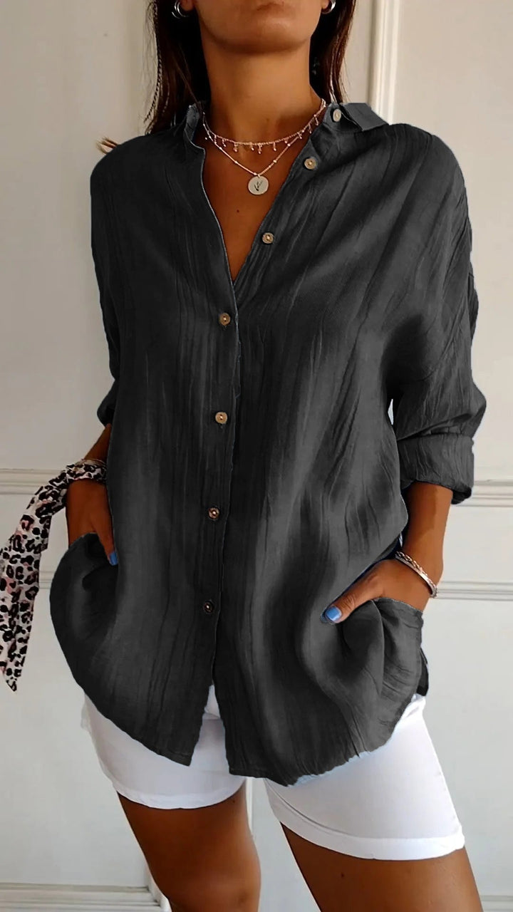 Aswyn | Women's Relaxed Button-Down Shirt Blouse - Light Blue - Image 11