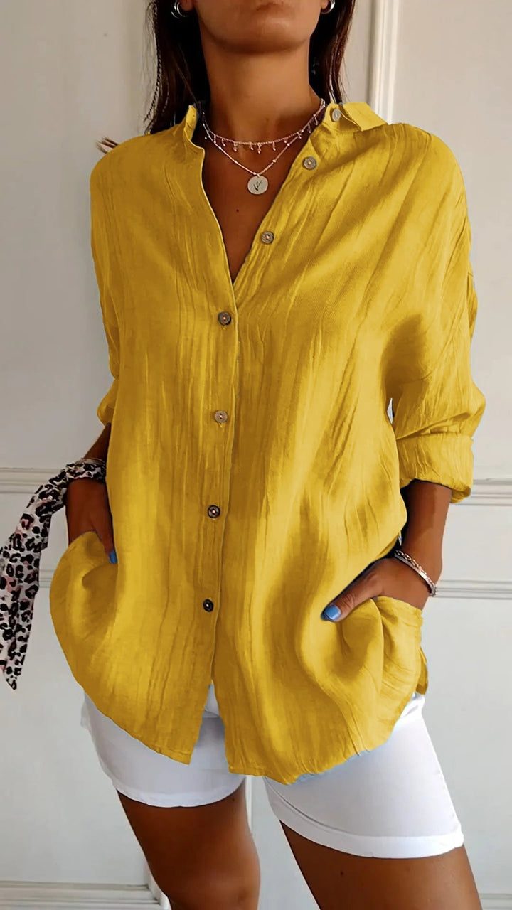 Aswyn | Women's Relaxed Button-Down Shirt Blouse - Light Blue - Image 4