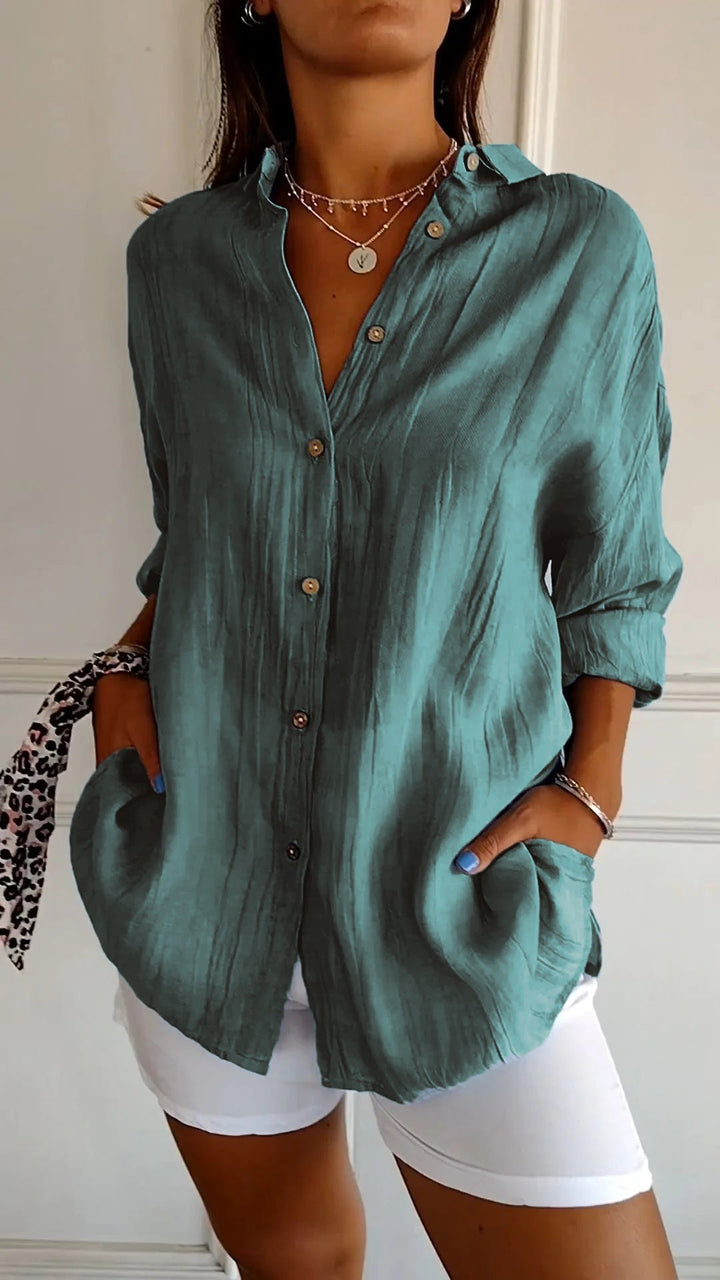 Aswyn | Women's Relaxed Button-Down Shirt Blouse - Light Blue - Image 6