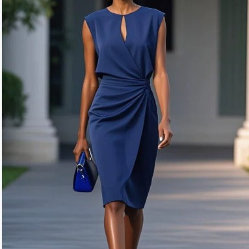 Aswyn | Women's Sleeveless Ruched Midi Dress - Light Blue - Image 2