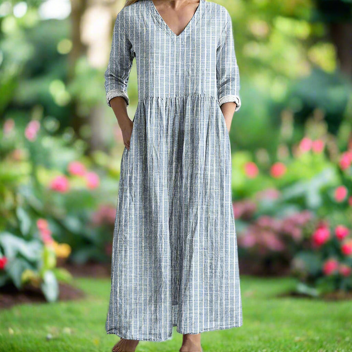 Aswyn | Women's Striped Gathered Midi Dress - Striped - Image 2