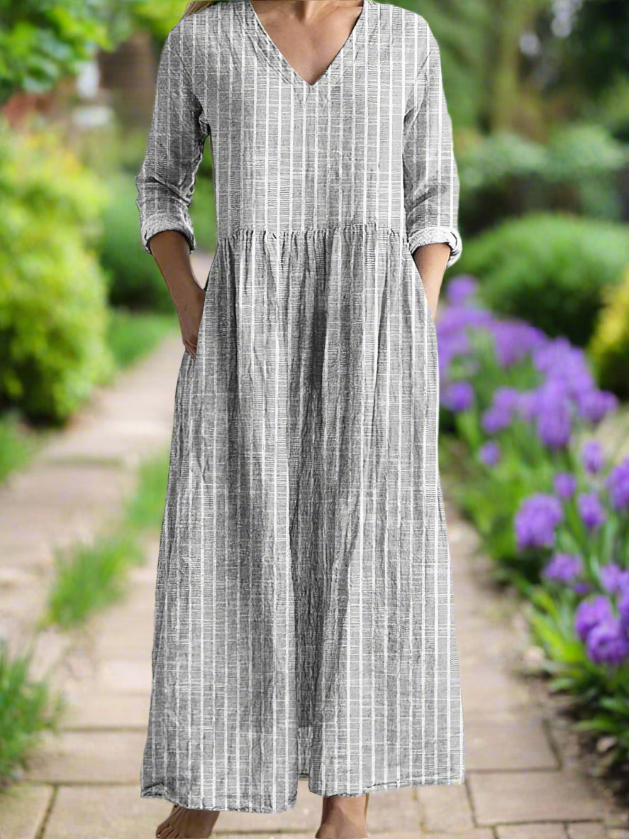 Aswyn | Women's Striped Gathered Midi Dress - Striped - Image 3