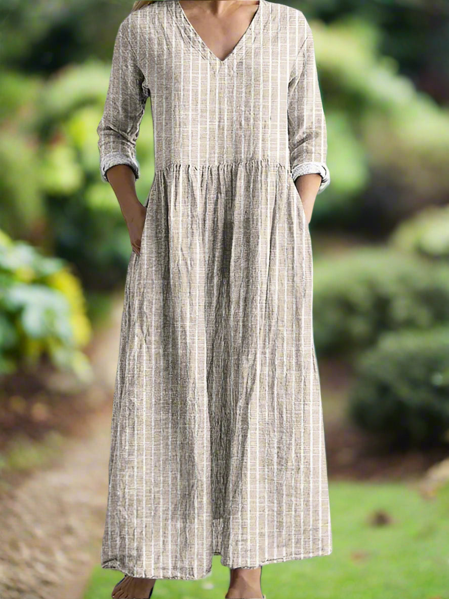 Aswyn | Women's Striped Gathered Midi Dress - Striped - Image 4