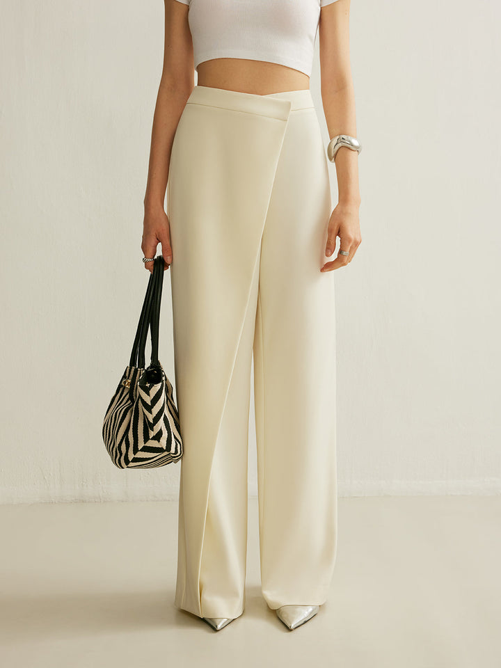 Harlow | Women's High Waist Wide Leg Trousers Asymmetric Wrap