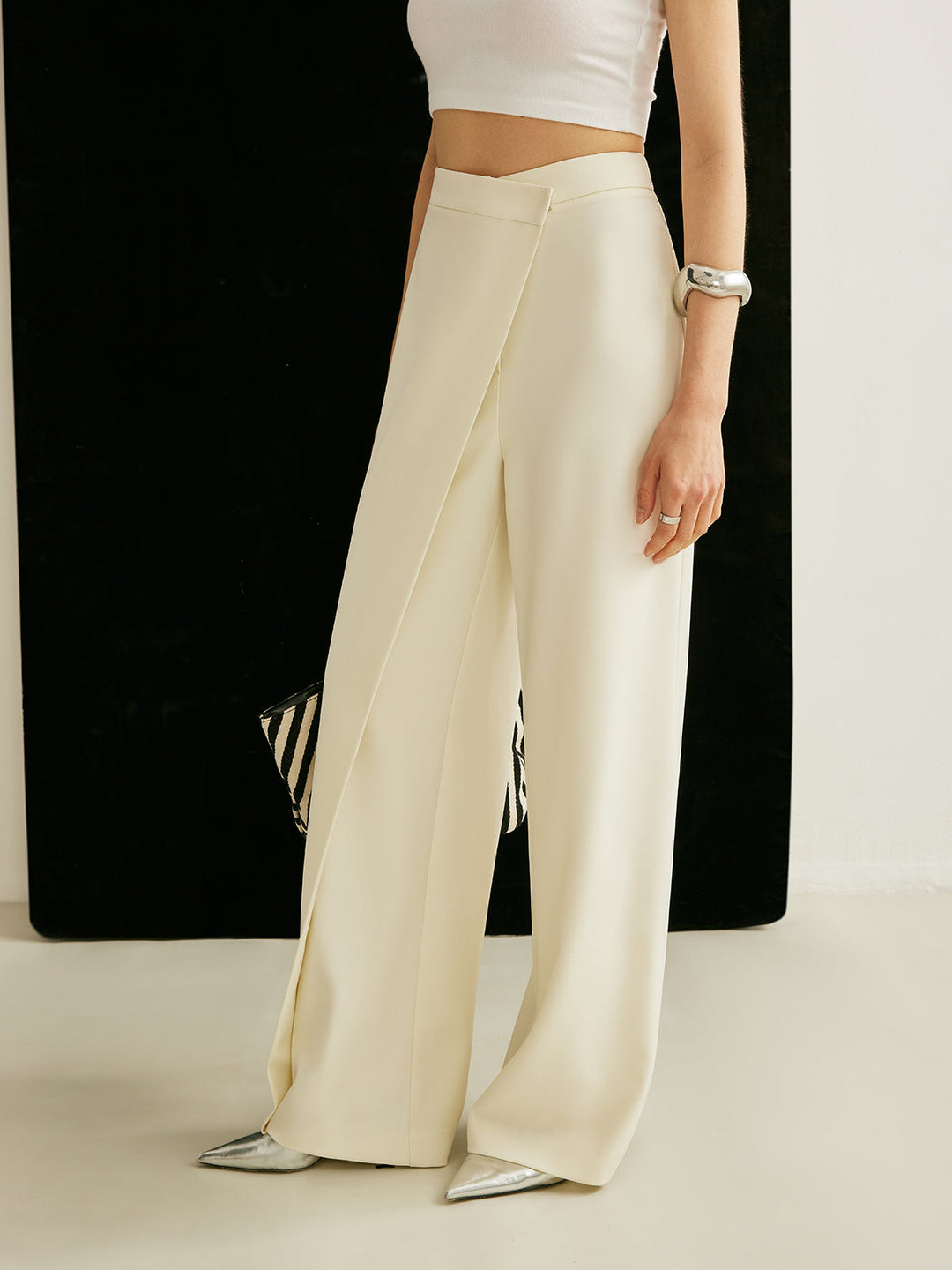 Harlow | Women's High Waist Wide Leg Trousers Asymmetric Wrap