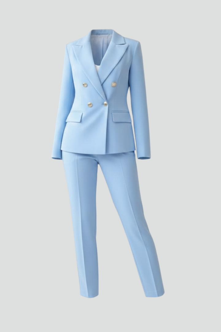 Aurelia | Women's Double Breasted Blazer Set - Light Blue - Image 1