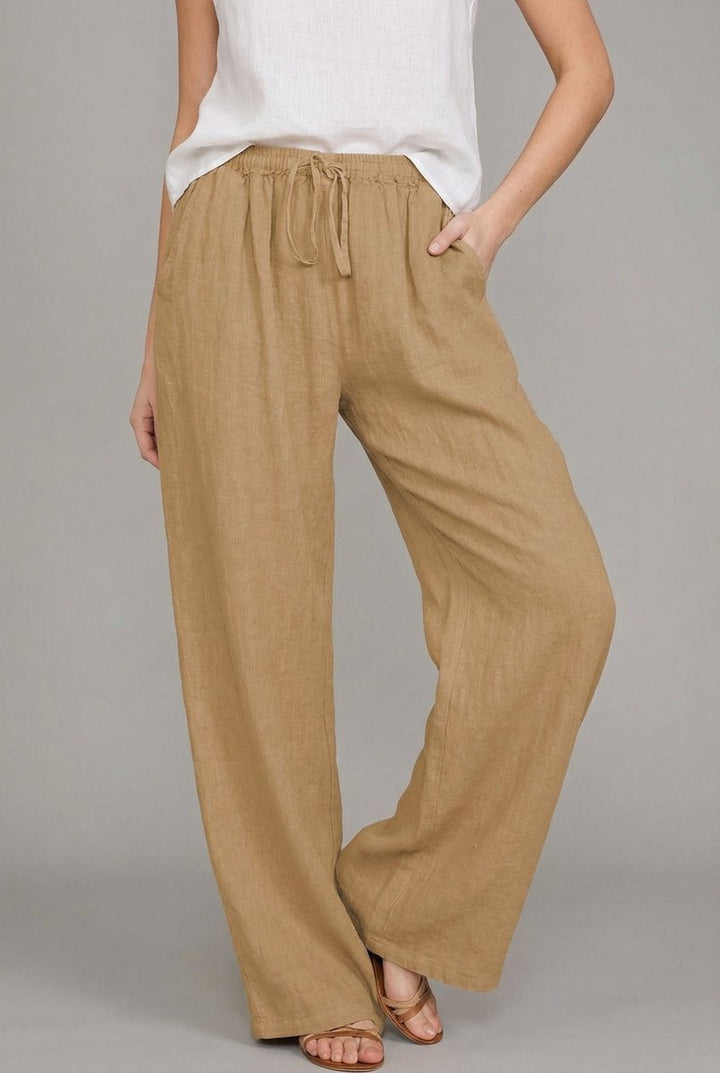 Aurelia | Women's Drawstring Wide Leg Pants - Camel - Image 1