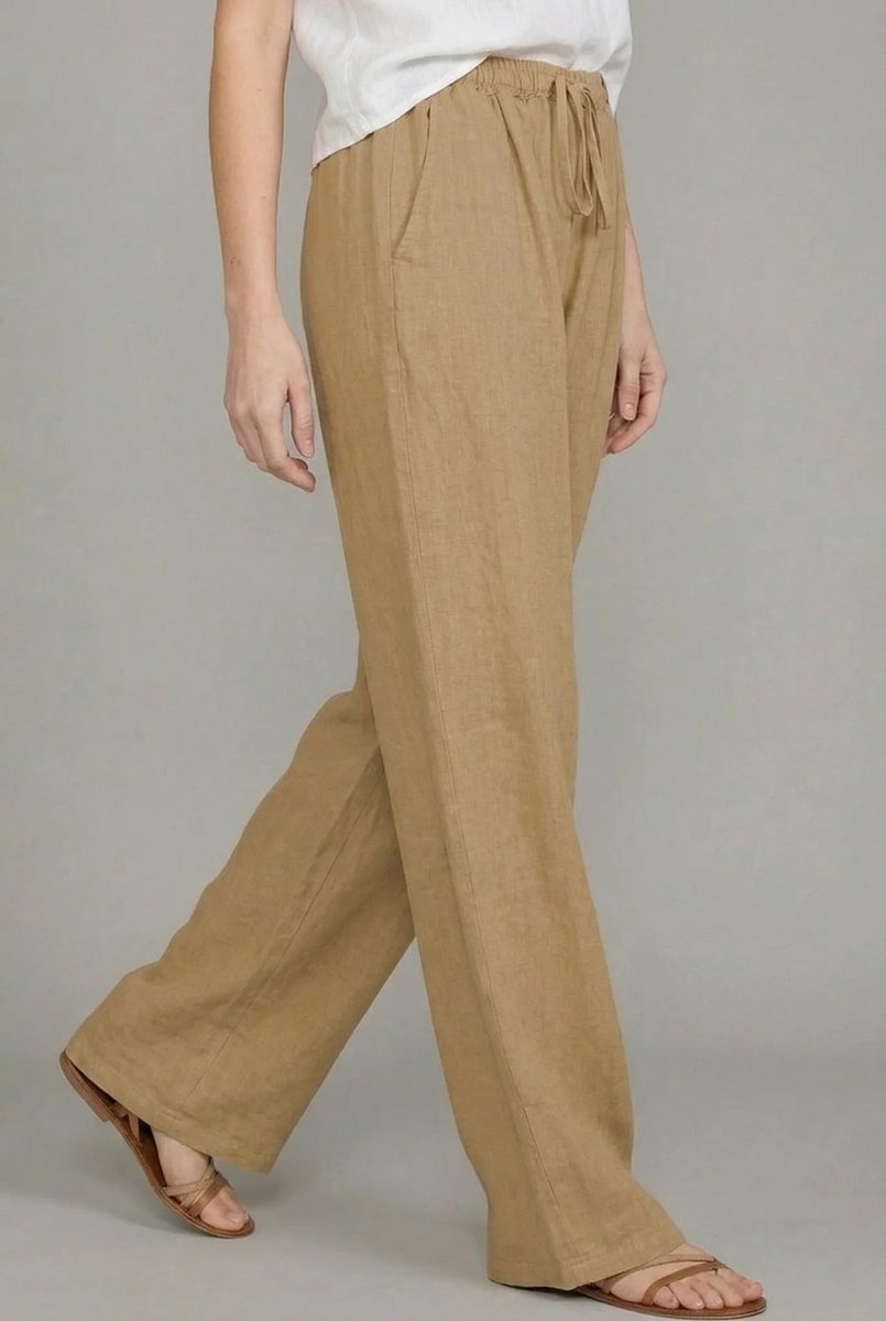 Aurelia | Women's Drawstring Wide Leg Pants - Camel - Image 2