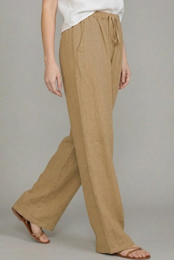 Aurelia | Women's Drawstring Wide Leg Pants - Camel - Image 2