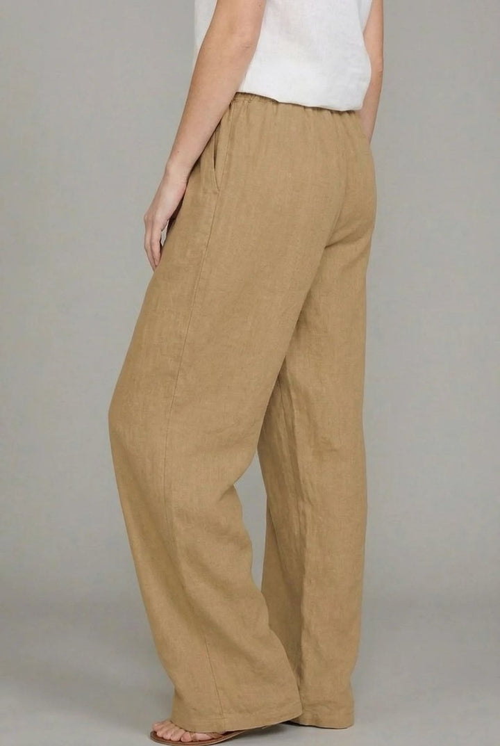 Aurelia | Women's Drawstring Wide Leg Pants - Camel - Image 3