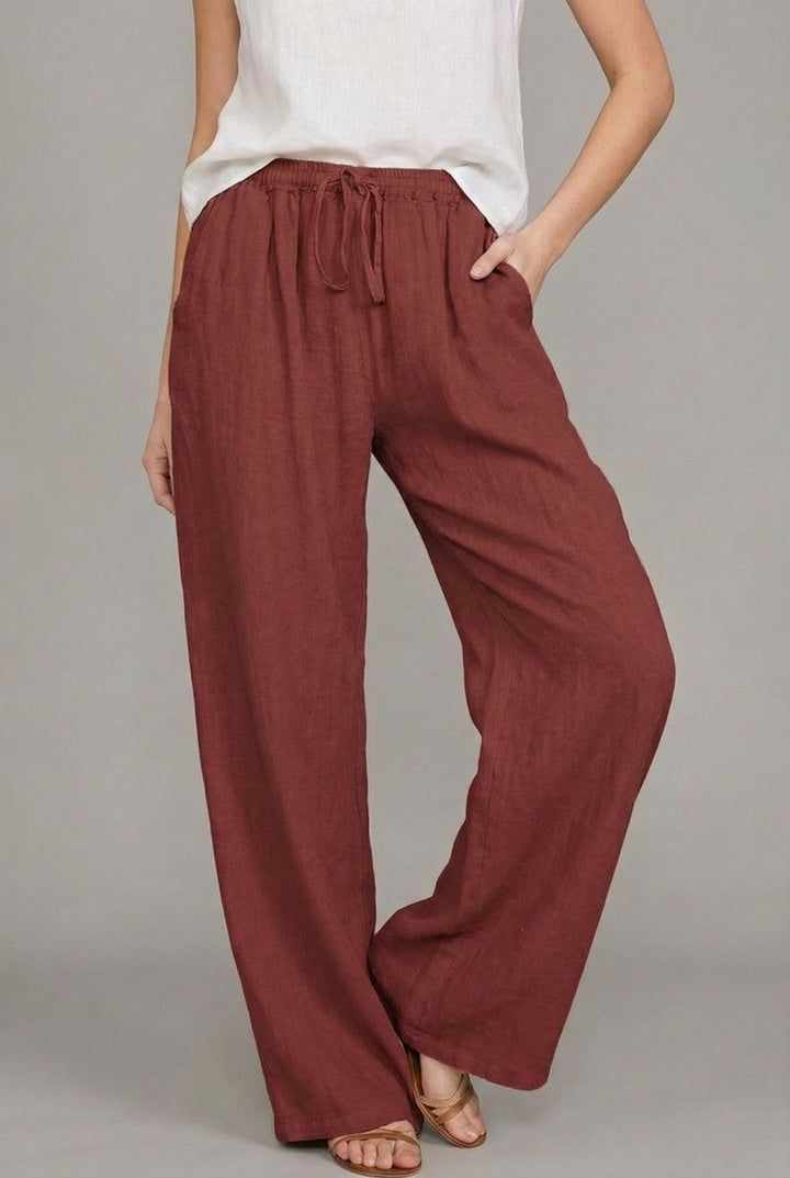 Aurelia | Women's Drawstring Wide Leg Pants - Camel - Image 4
