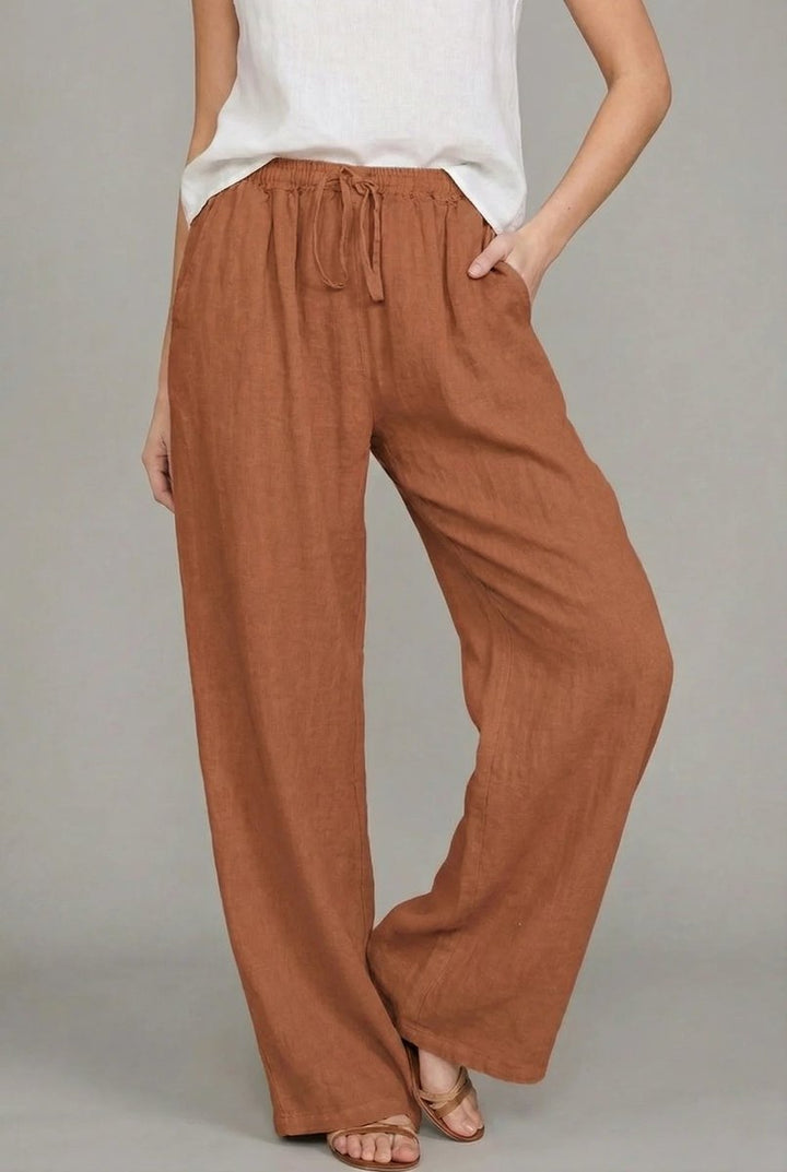 Aurelia | Women's Drawstring Wide Leg Pants - Camel - Image 5