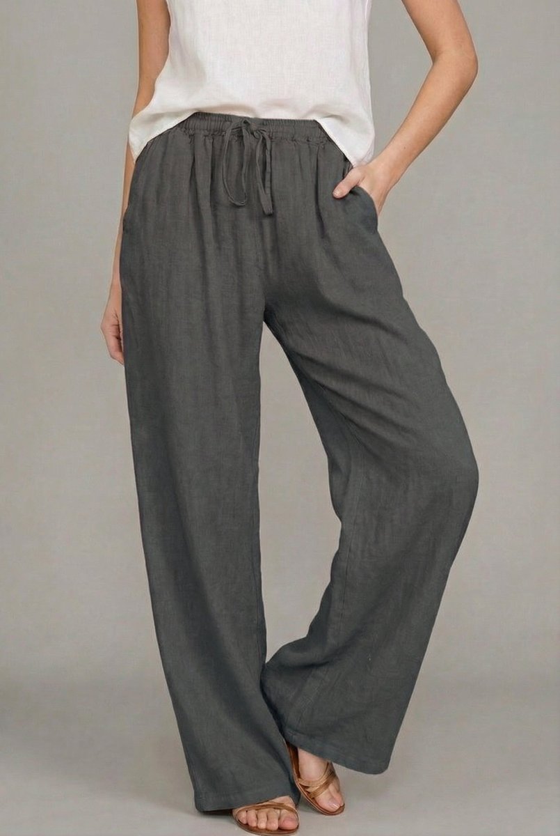 Aurelia | Women's Drawstring Wide Leg Pants - Camel - Image 6