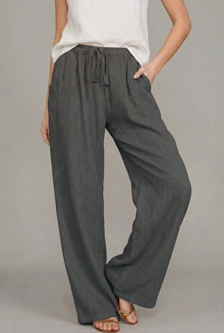 Aurelia | Women's Drawstring Wide Leg Pants - Camel - Image 6