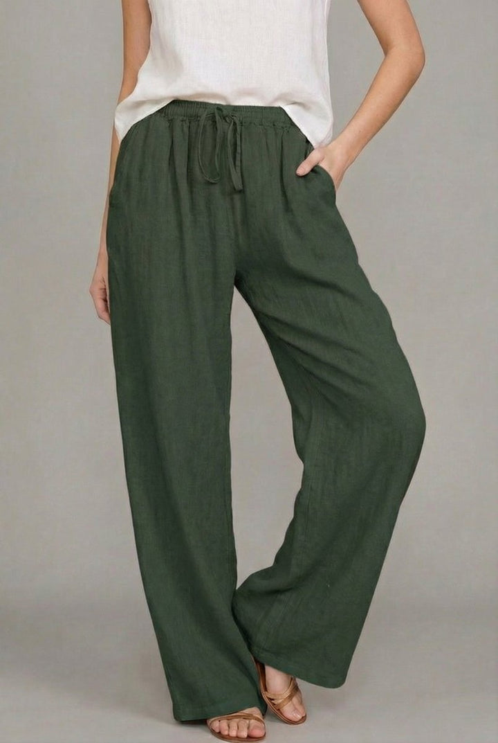 Aurelia | Women's Drawstring Wide Leg Pants - Camel - Image 7