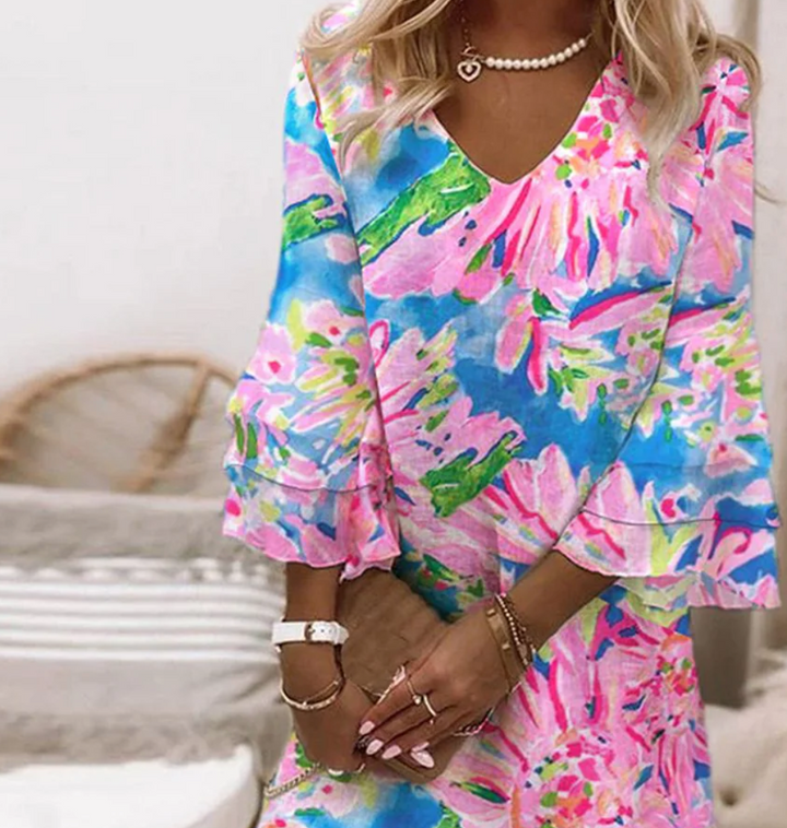 Aurelia | Women's Floral Print Mini Dress with Bell Sleeves - Image 3