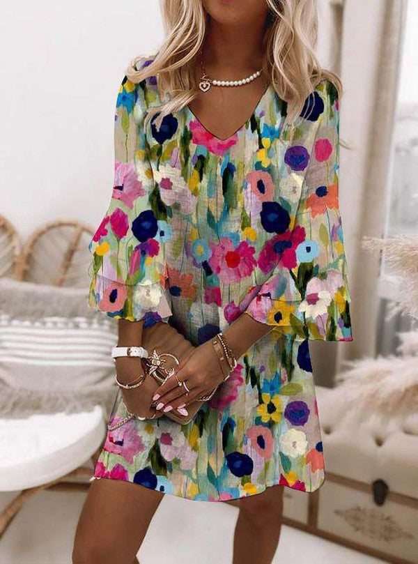 Aurelia | Women's Floral Print V-Neck Mini Dress - Image 1