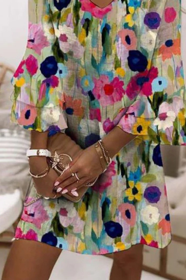 Aurelia | Women's Floral Print V-Neck Mini Dress - Image 2