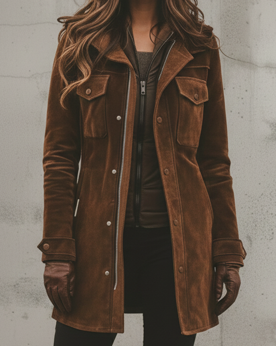 Aurelia | Women's Long Tailored Coat - Brown - Image 1