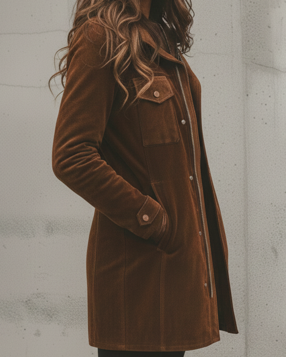 Aurelia | Women's Long Tailored Coat - Brown - Image 2