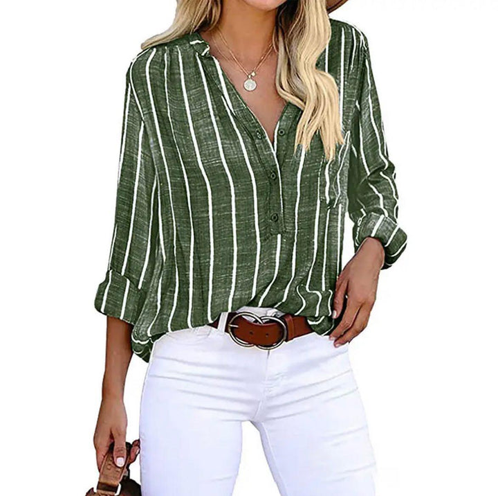 Aurelia | Women's Striped Long Sleeve Button-Up Blouse - Striped - Image 2