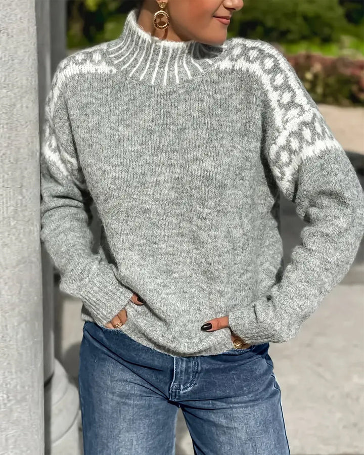 Azalea | Women's Mock Neck Long Sleeve Sweater - Grey - Image 1