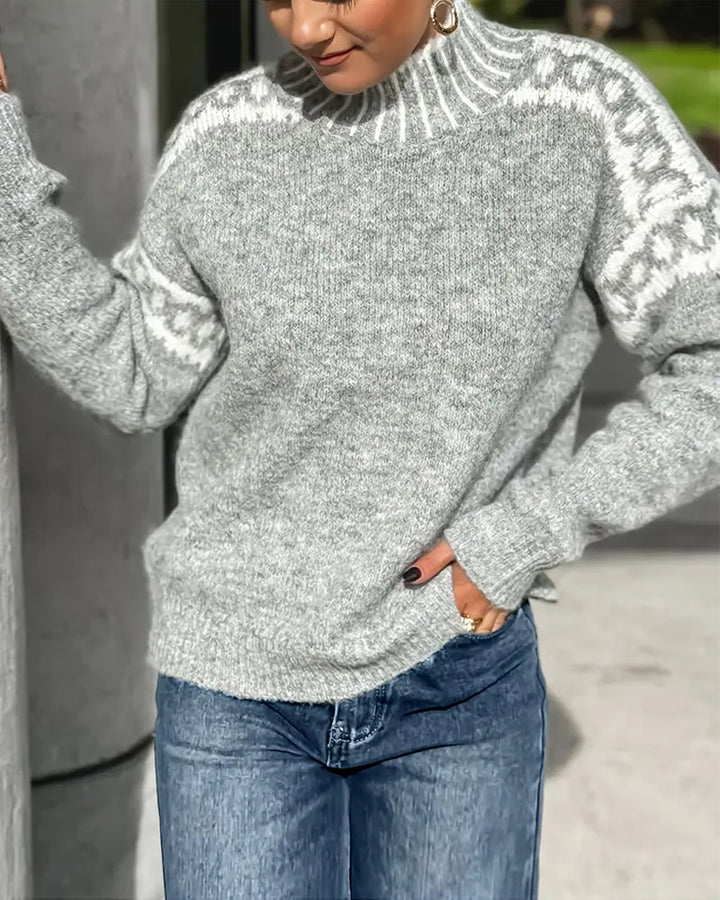 Azalea | Women's Mock Neck Long Sleeve Sweater - Grey - Image 3