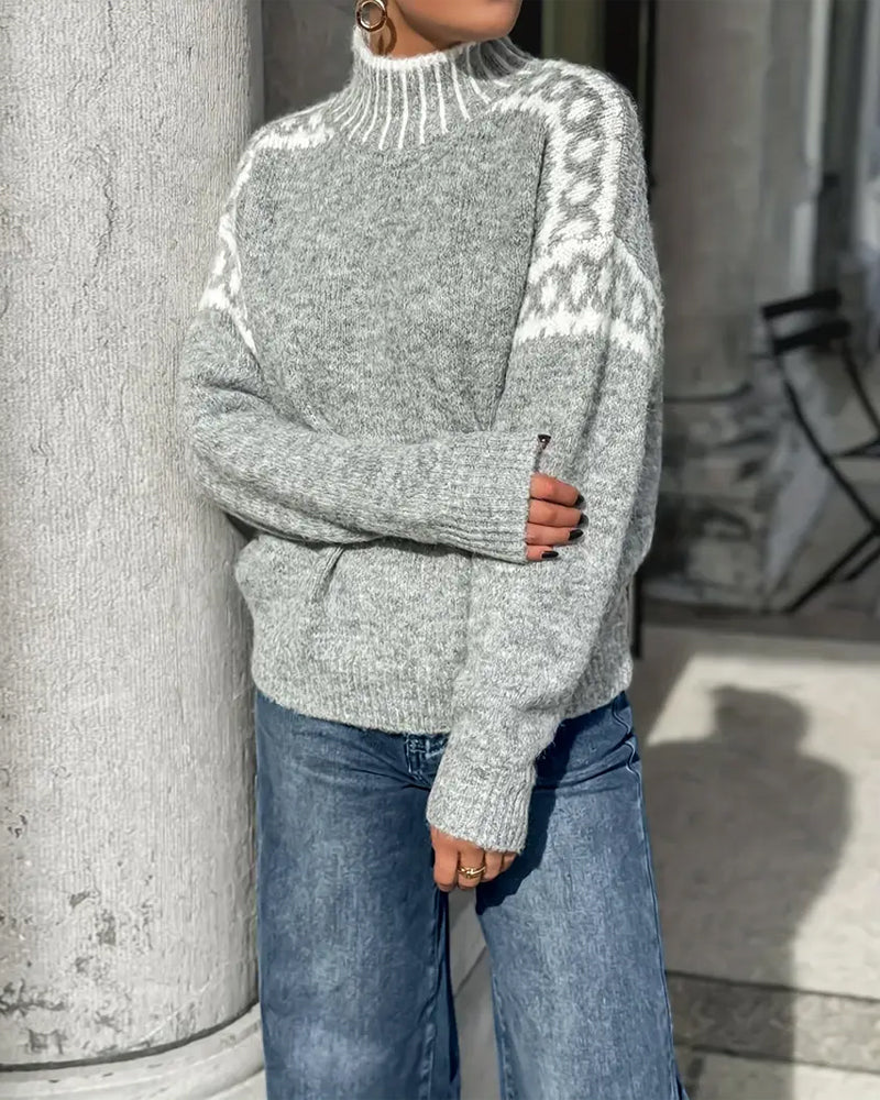 Azalea | Women's Mock Neck Long Sleeve Sweater - Grey - Image 5
