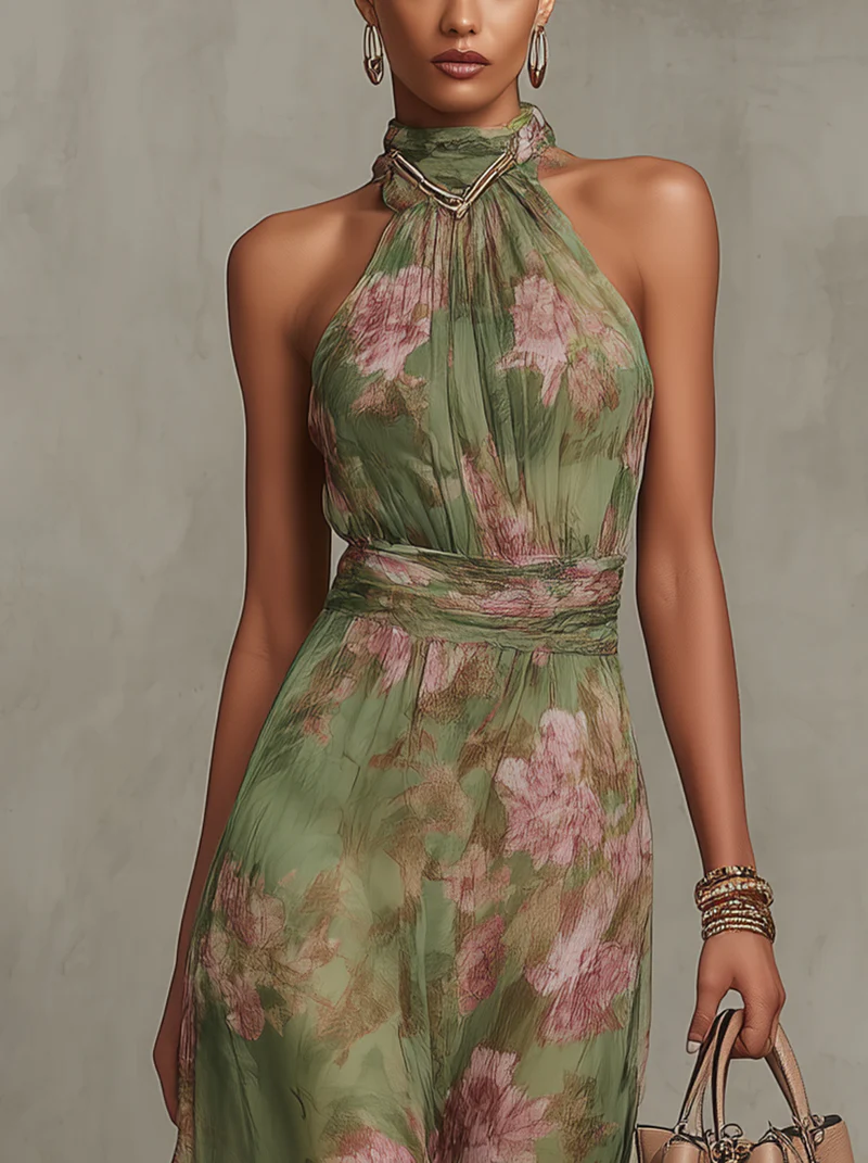 Azura | Women's Floral Halter Neck Maxi Dress - Floral - Image 3