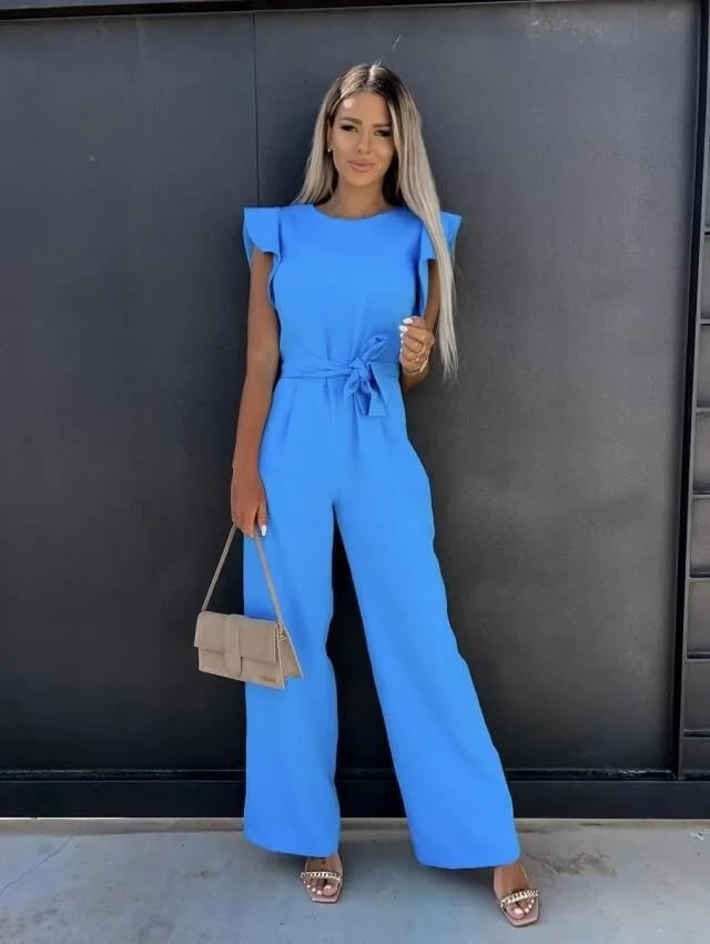 Florentine | Women's Ruffle Sleeve Wide-Leg Jumpsuit Belted Formal Playsuit
