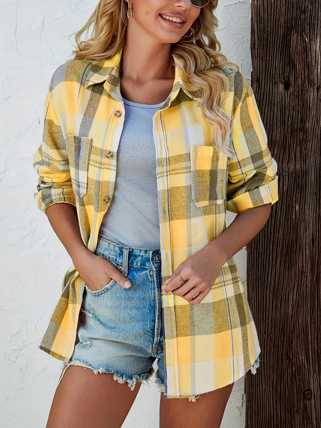 Sadie | Women's Plaid Flannel Long Sleeve Button Up Shirt