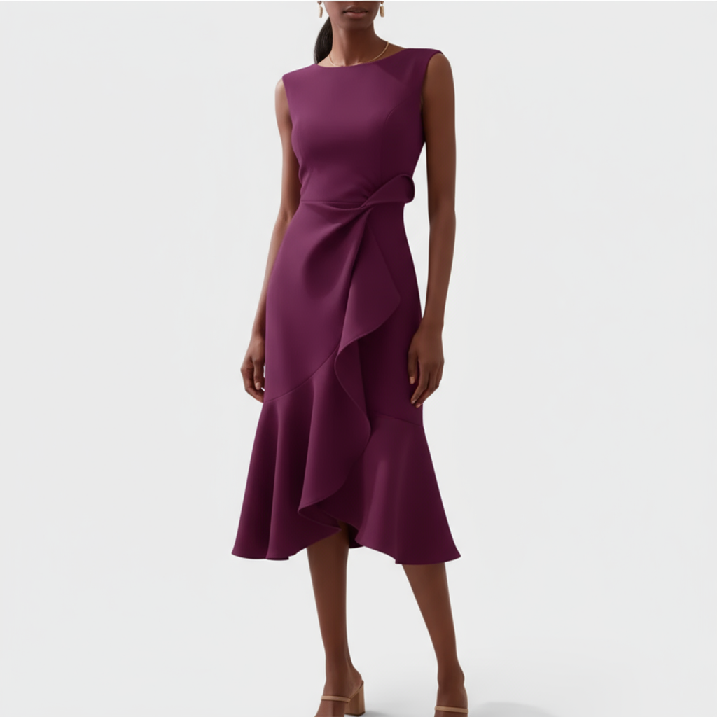 Sheila™ | Draped Asymmetric Midi Dress