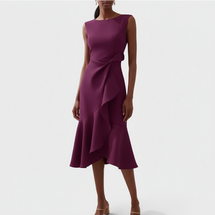 Sheila™ | Draped Asymmetric Midi Dress
