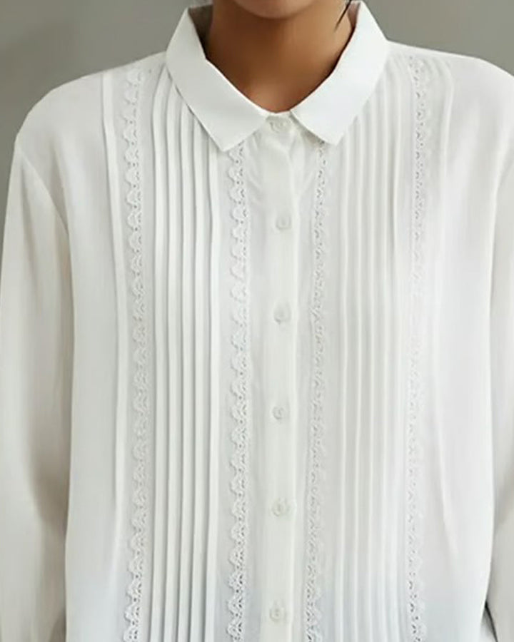 Clara | Women's Long Sleeve Pintuck Button Up Blouse Lace Detail