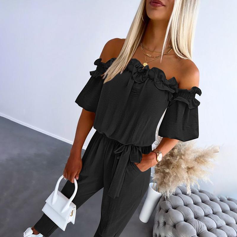 Claire™ | Chic Off Shoulder Frill Tie-Waist Jumpsuit