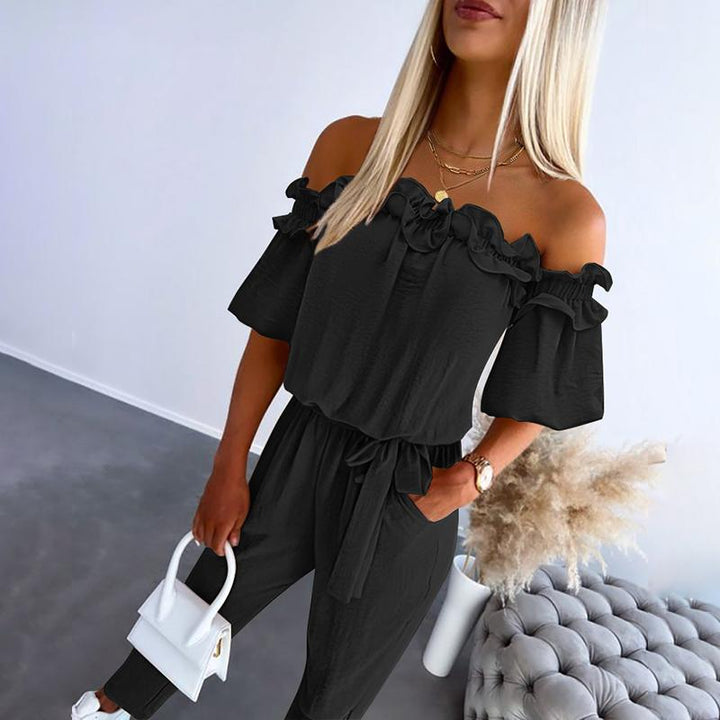 Claire™ | Chic Off Shoulder Frill Tie-Waist Jumpsuit