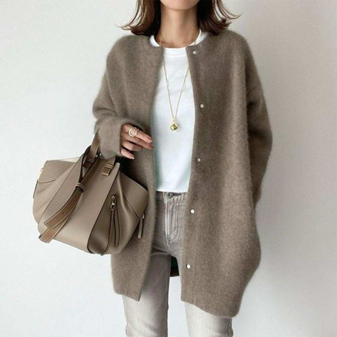 Beatrice | Women's Long Sleeve Open Front Cardigan - Beige - Image 5