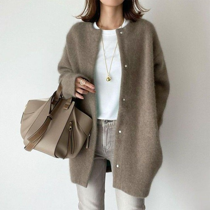 Beatrice | Women's Long Sleeve Open Front Cardigan - Beige - Image 5