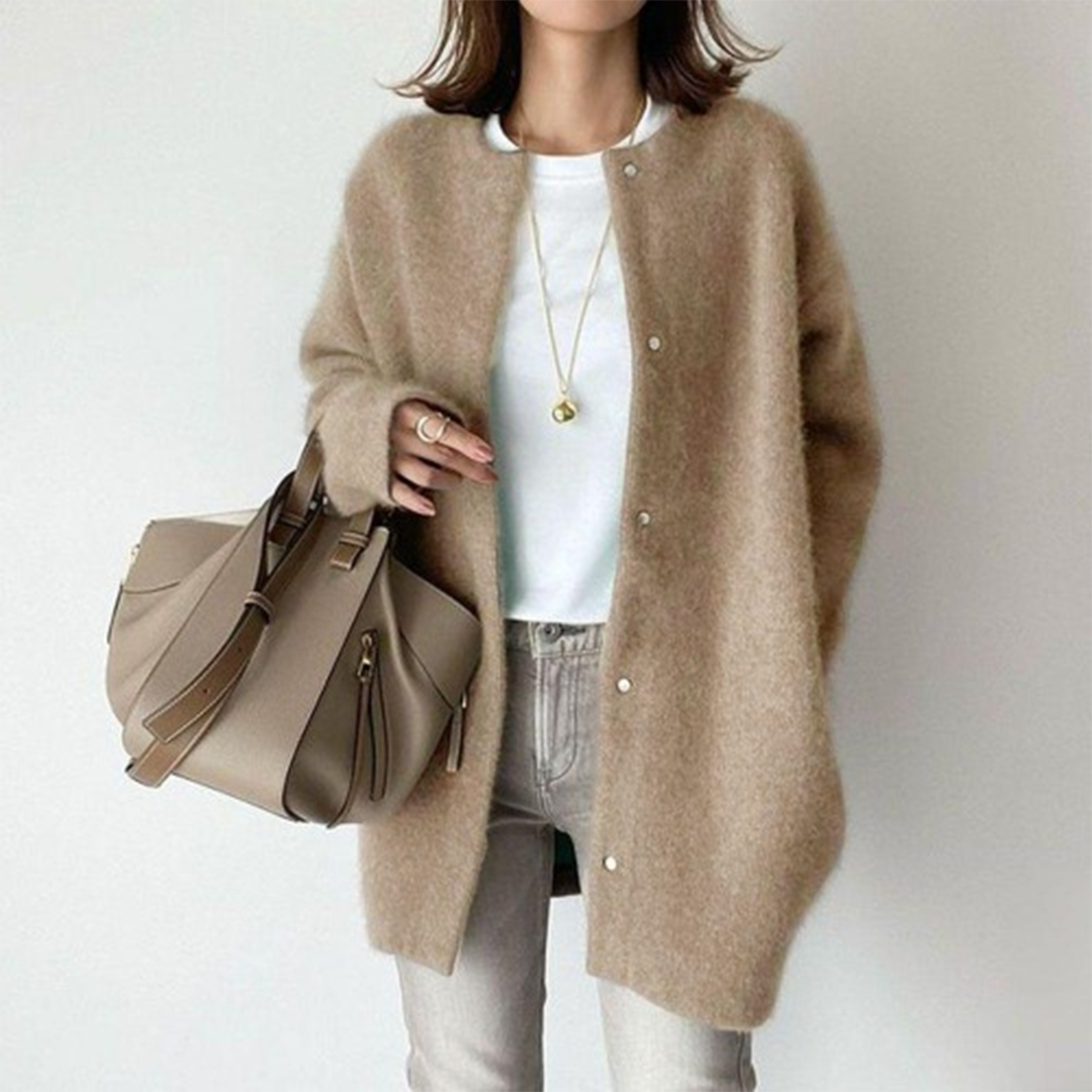 Beatrice | Women's Long Sleeve Open Front Cardigan - Beige - Image 7