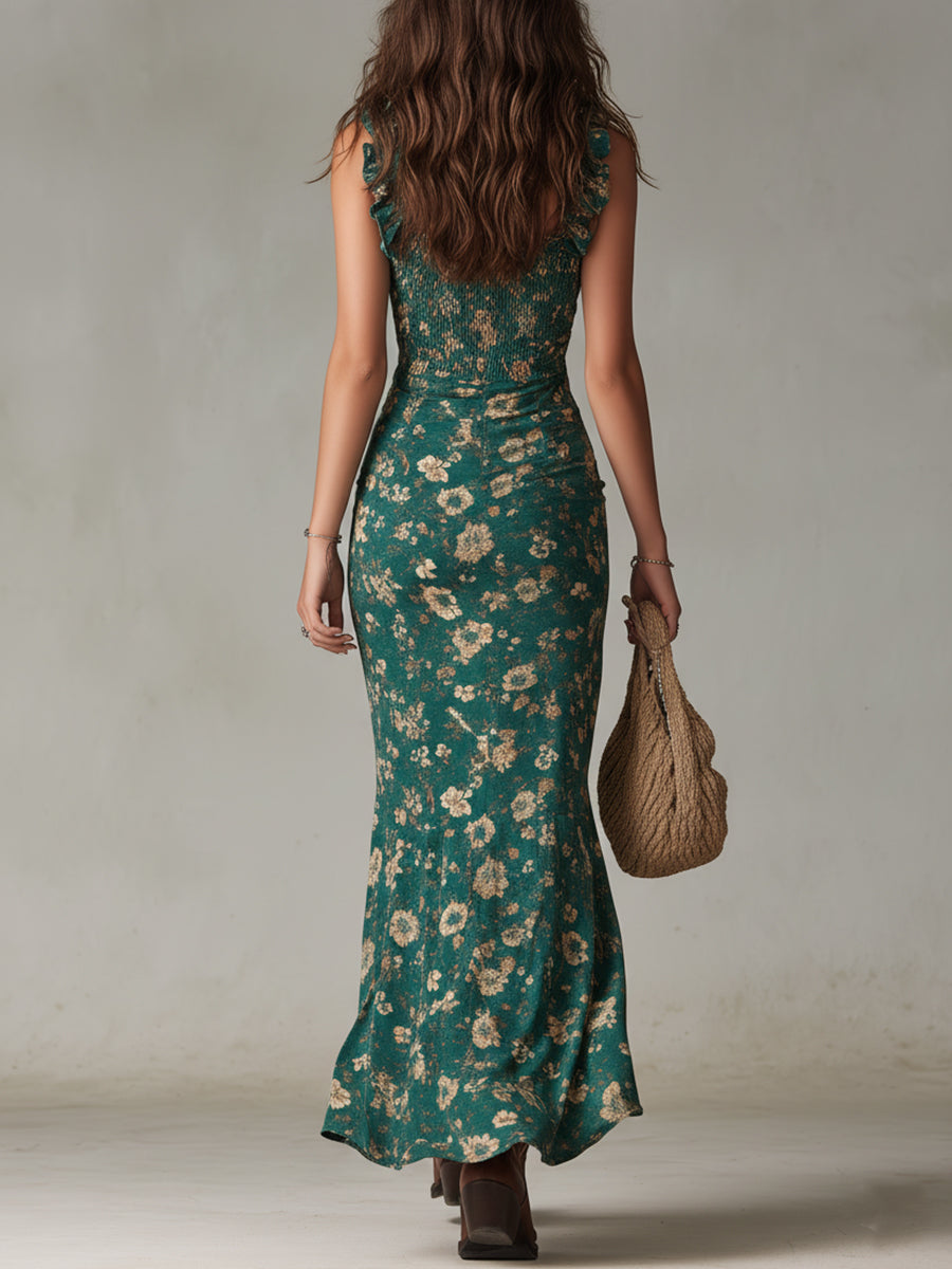 Beatriz | Women's Floral Slit Maxi Dress - Green - Image 3