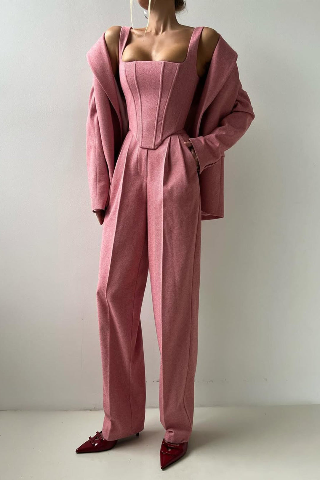 Bellamy | Women's Three Piece Herringbone Suit Set - Grey - Image 13