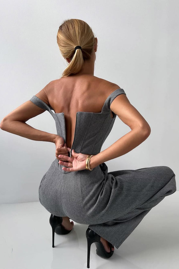 Bellamy | Women's Three Piece Herringbone Suit Set - Grey - Image 4