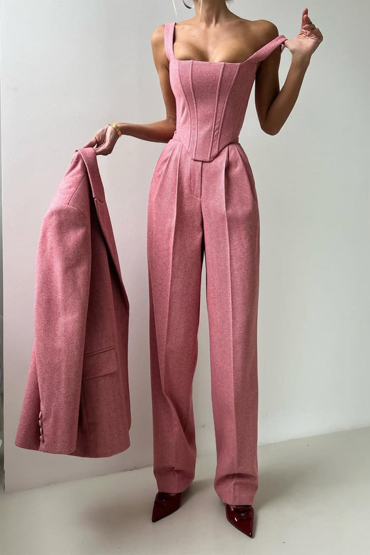 Bellamy | Women's Three Piece Herringbone Suit Set - Grey - Image 9