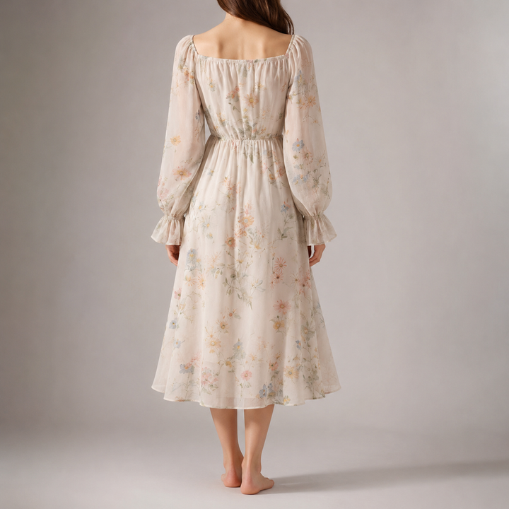 Belvaine | Women's Wedding Guest Dress Floral Midi - Cream - Image 2