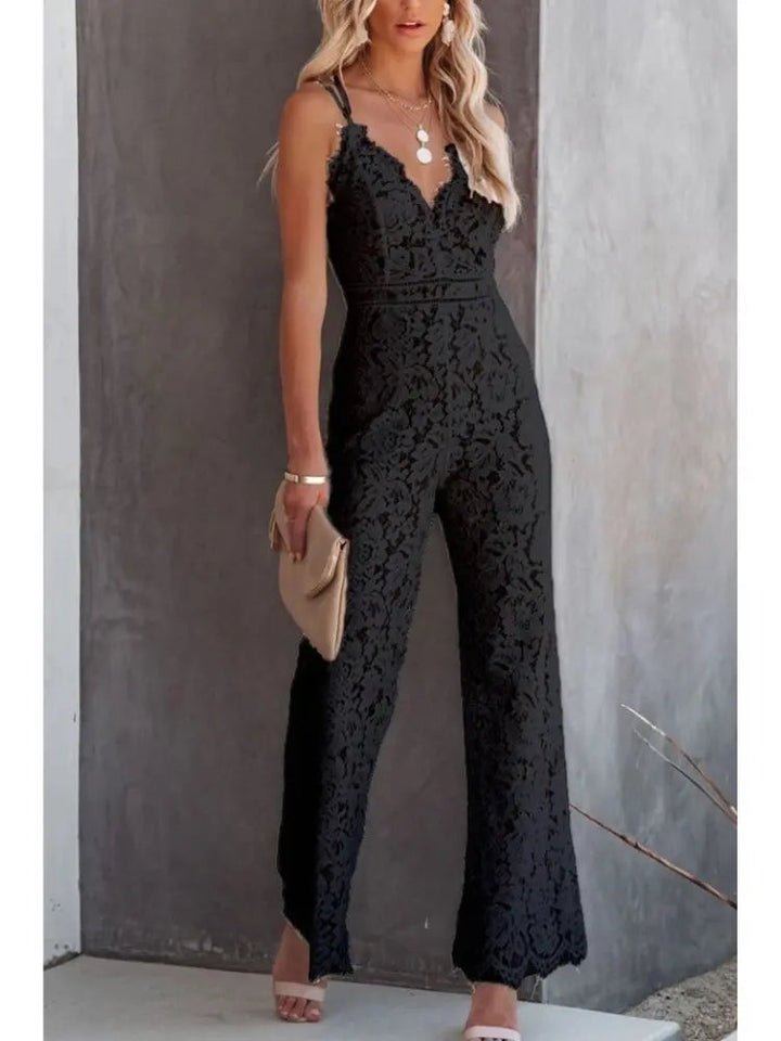 Bianca | Women's V Neck Wide Leg Jumpsuit - White - Image 3