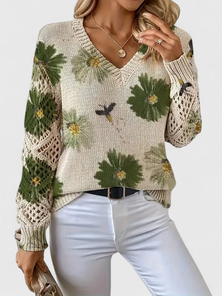 Bonnie | Women's Floral V-Neck Long Sleeve Sweater - Purple - Image 10