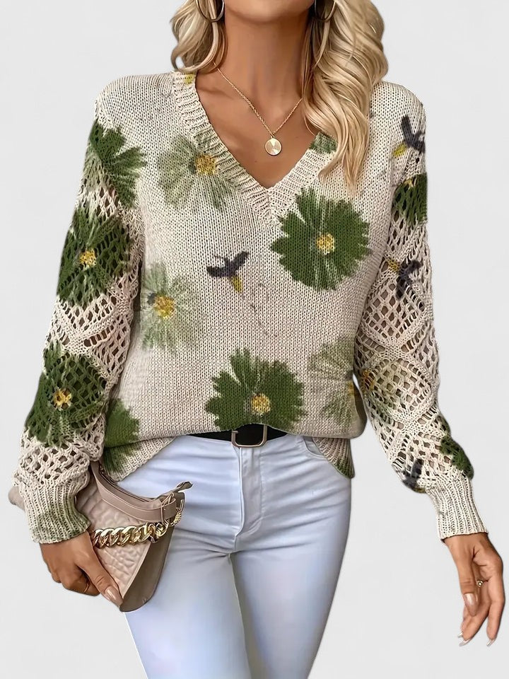 Bonnie | Women's Floral V-Neck Long Sleeve Sweater - Purple - Image 13