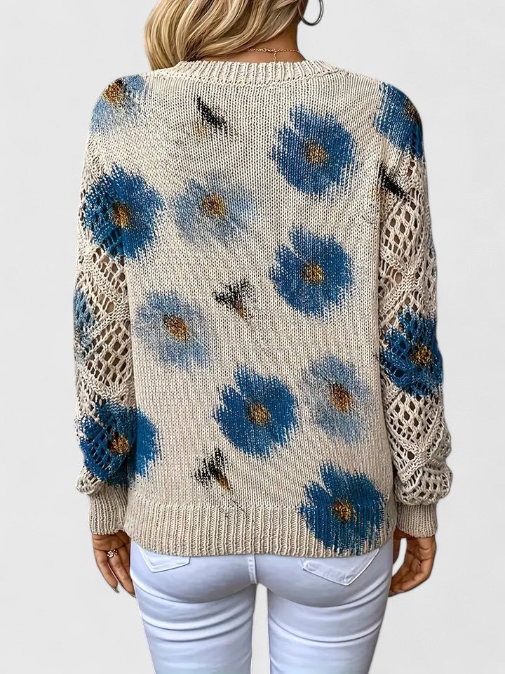 Bonnie | Women's Floral V-Neck Long Sleeve Sweater - Purple - Image 17