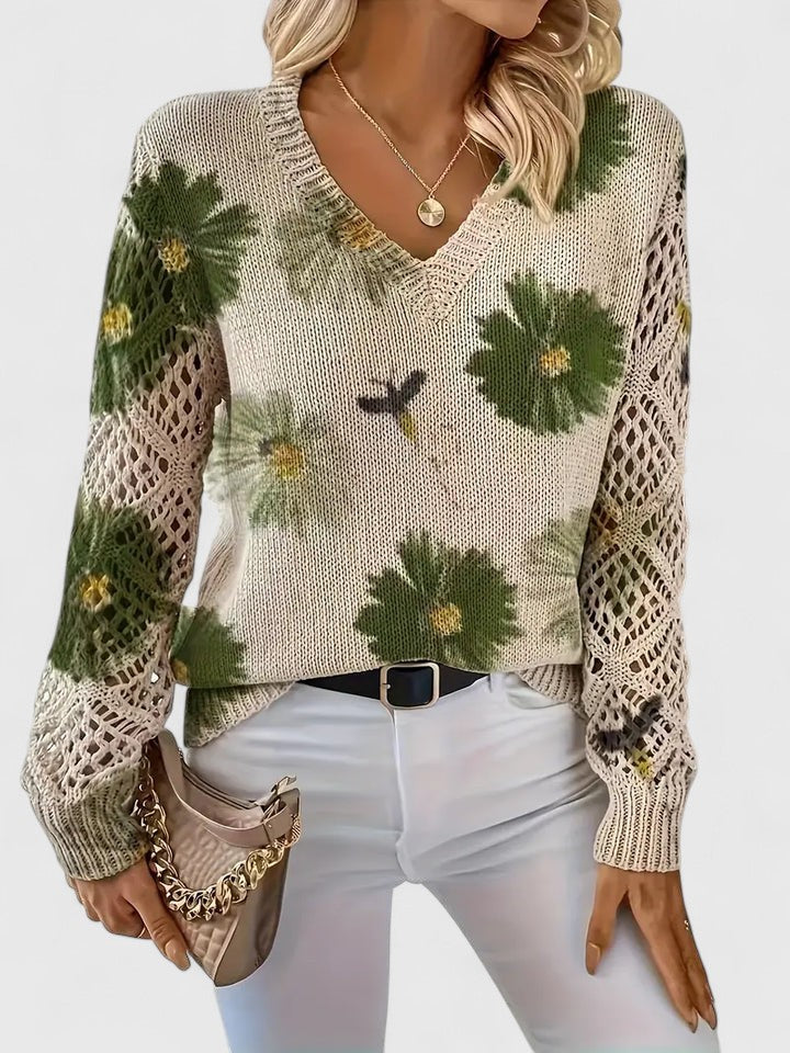 Bonnie | Women's Floral V-Neck Long Sleeve Sweater - Purple - Image 18